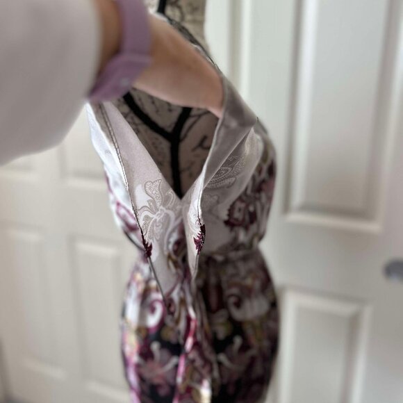 Satin Silver & Purple Paisley Batwing Sleeved Top with Beads & Gems for Accent - Picture 6 of 10